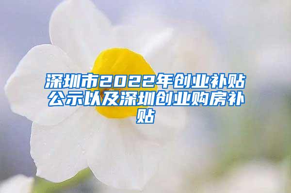深圳市2022年创业补贴公示以及深圳创业购房补贴