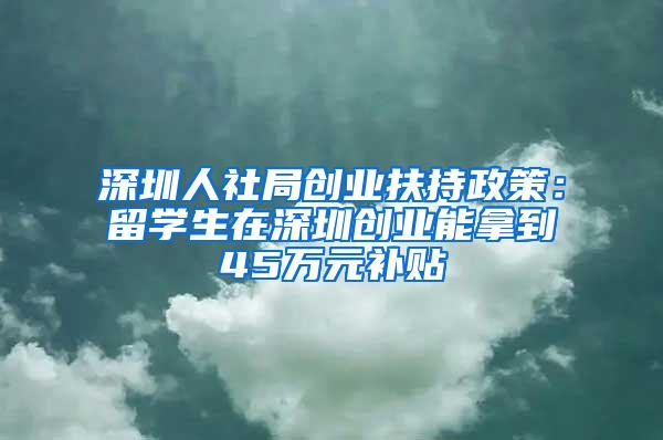 深圳人社局创业扶持政策：留学生在深圳创业能拿到45万元补贴