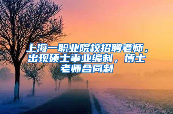 上海一职业院校招聘老师，出现硕士事业编制，博士老师合同制