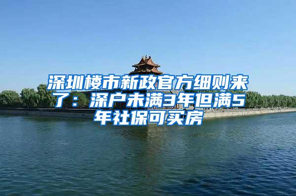 深圳楼市新政官方细则来了：深户未满3年但满5年社保可买房