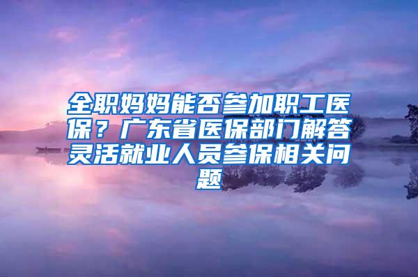 全职妈妈能否参加职工医保？广东省医保部门解答灵活就业人员参保相关问题