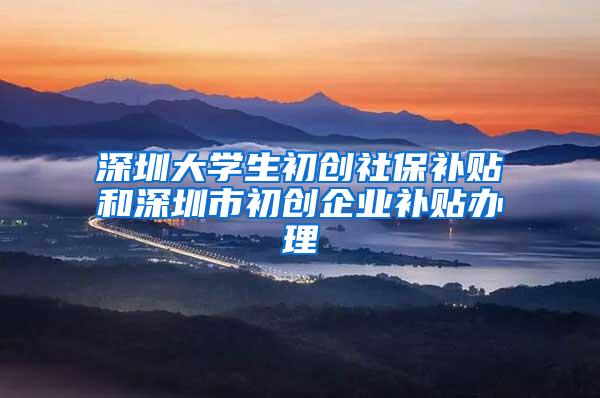 深圳大学生初创社保补贴和深圳市初创企业补贴办理