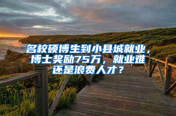 名校硕博生到小县城就业，博士奖励75万，就业难还是浪费人才？