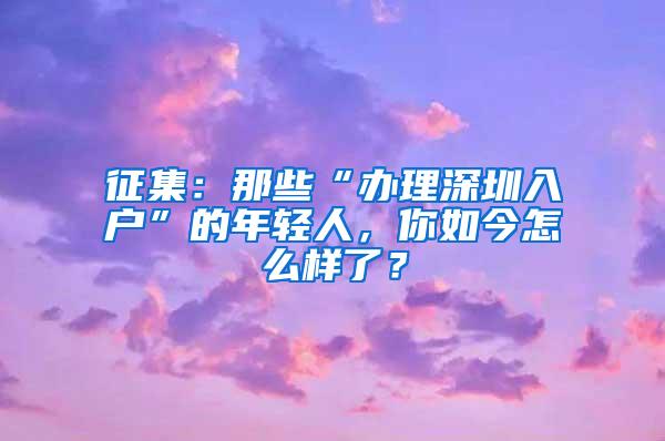 征集：那些“办理深圳入户”的年轻人，你如今怎么样了？