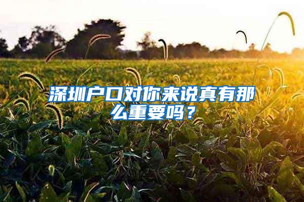 深圳户口对你来说真有那么重要吗？