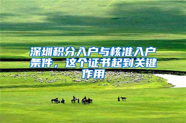 深圳积分入户与核准入户条件，这个证书起到关键作用
