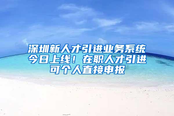 深圳新人才引进业务系统今日上线！在职人才引进可个人直接申报