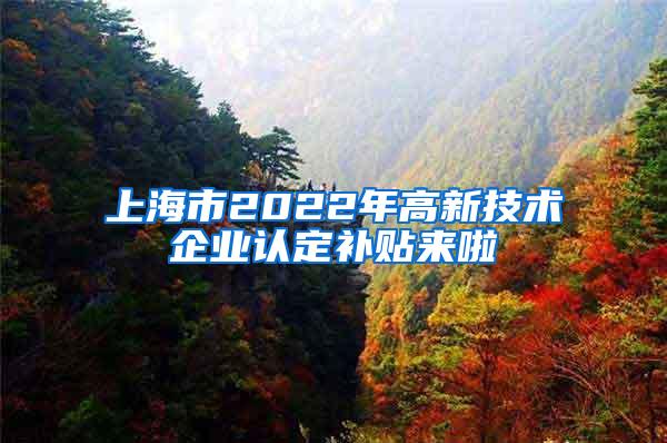 上海市2022年高新技术企业认定补贴来啦