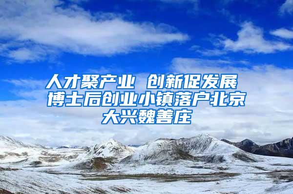 人才聚产业 创新促发展 博士后创业小镇落户北京大兴魏善庄