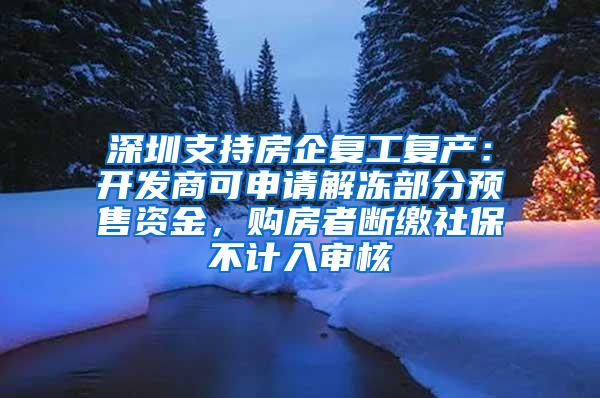 深圳支持房企复工复产：开发商可申请解冻部分预售资金，购房者断缴社保不计入审核