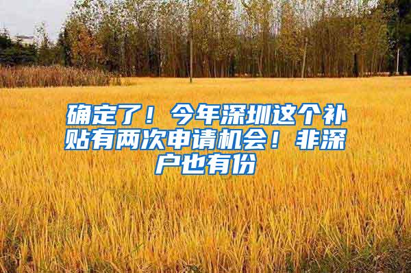 确定了！今年深圳这个补贴有两次申请机会！非深户也有份