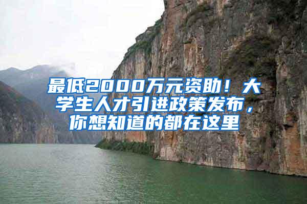 最低2000万元资助！大学生人才引进政策发布，你想知道的都在这里