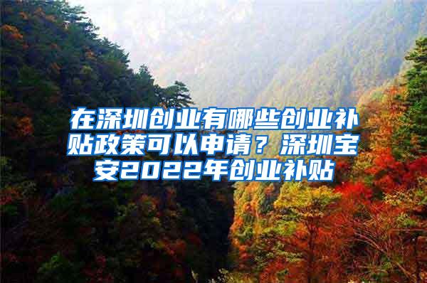 在深圳创业有哪些创业补贴政策可以申请？深圳宝安2022年创业补贴