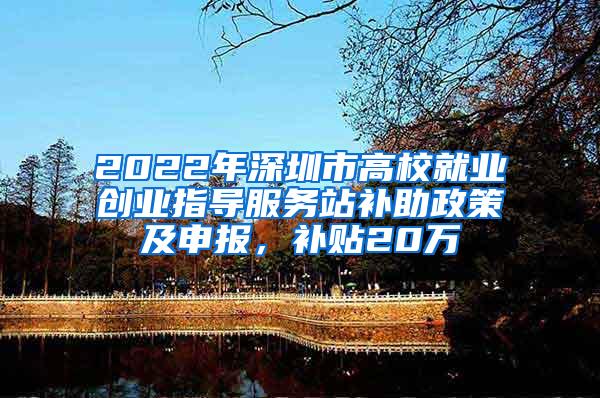 2022年深圳市高校就业创业指导服务站补助政策及申报，补贴20万