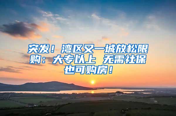 突发！湾区又一城放松限购：大专以上 无需社保也可购房！