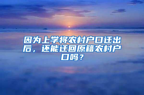 因为上学将农村户口迁出后，还能迁回原籍农村户口吗？