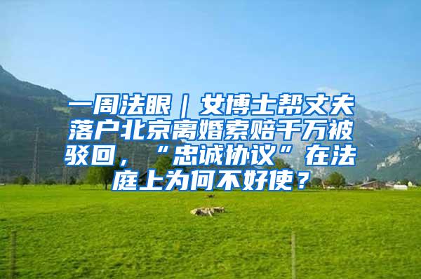 一周法眼｜女博士帮丈夫落户北京离婚索赔千万被驳回，“忠诚协议”在法庭上为何不好使？