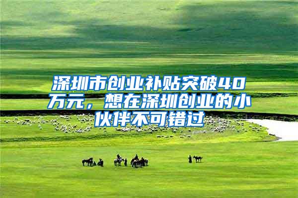 深圳市创业补贴突破40万元，想在深圳创业的小伙伴不可错过