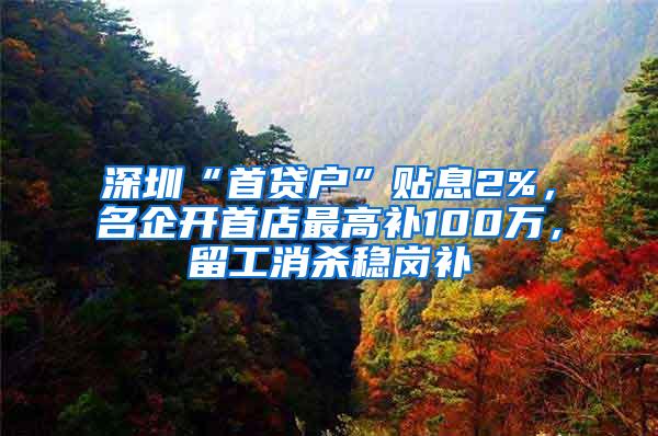深圳“首贷户”贴息2%，名企开首店最高补100万，留工消杀稳岗补