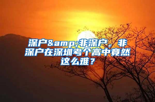 深户&非深户，非深户在深圳考个高中竟然这么难？