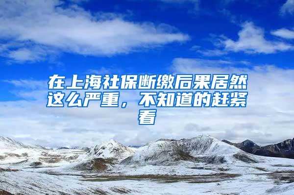 在上海社保断缴后果居然这么严重，不知道的赶紧看