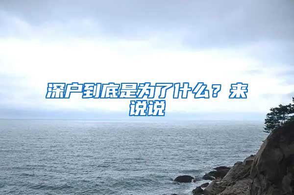 深户到底是为了什么？来说说