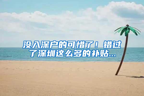 没入深户的可惜了！错过了深圳这么多的补贴...
