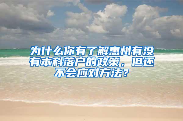 为什么你有了解惠州有没有本科落户的政策，但还不会应对方法？