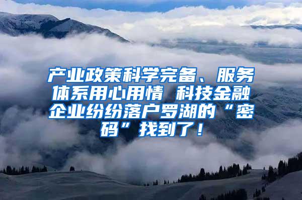 产业政策科学完备、服务体系用心用情 科技金融企业纷纷落户罗湖的“密码”找到了！