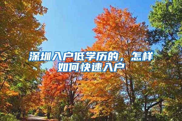 深圳入户低学历的，怎样如何快速入户