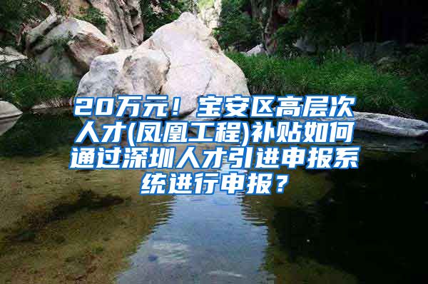 20万元！宝安区高层次人才(凤凰工程)补贴如何通过深圳人才引进申报系统进行申报？