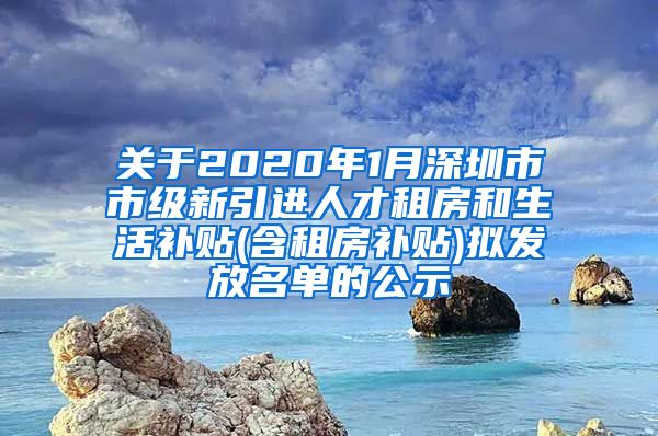 关于2020年1月深圳市市级新引进人才租房和生活补贴(含租房补贴)拟发放名单的公示