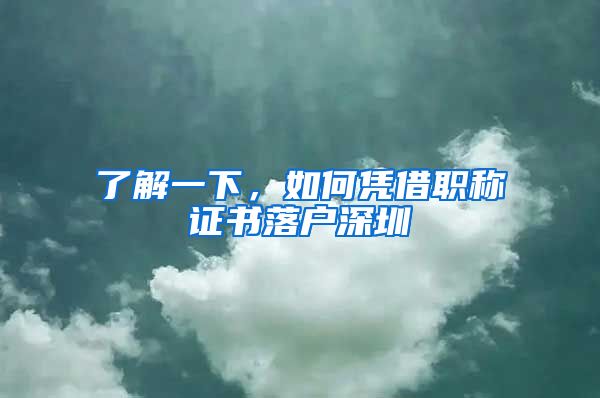 了解一下，如何凭借职称证书落户深圳
