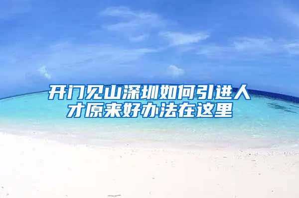 开门见山深圳如何引进人才原来好办法在这里