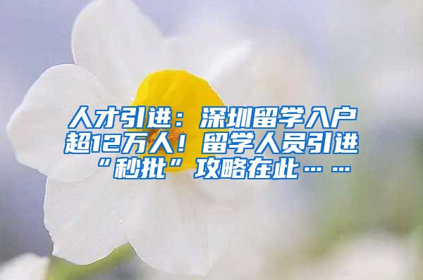 人才引进：深圳留学入户超12万人！留学人员引进“秒批”攻略在此……