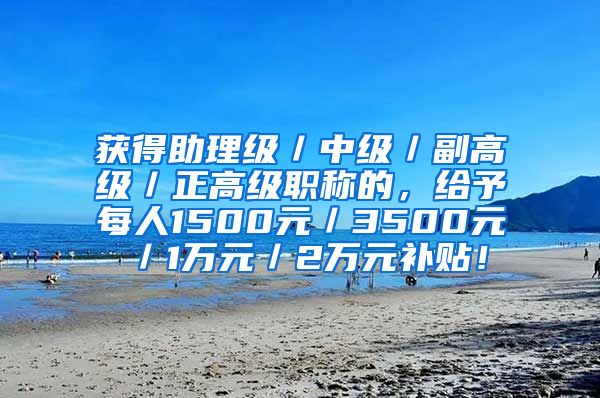 获得助理级／中级／副高级／正高级职称的，给予每人1500元／3500元／1万元／2万元补贴！