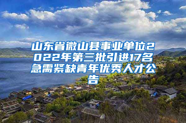 山东省微山县事业单位2022年第三批引进17名急需紧缺青年优秀人才公告