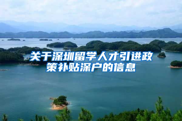 关于深圳留学人才引进政策补贴深户的信息