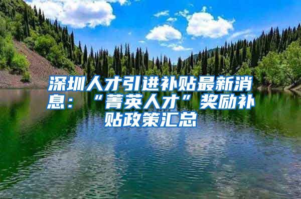 深圳人才引进补贴最新消息：“菁英人才”奖励补贴政策汇总