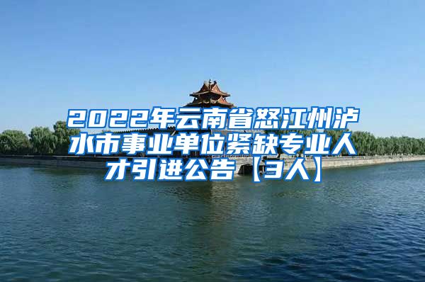 2022年云南省怒江州泸水市事业单位紧缺专业人才引进公告【3人】
