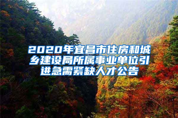 2020年宜昌市住房和城乡建设局所属事业单位引进急需紧缺人才公告
