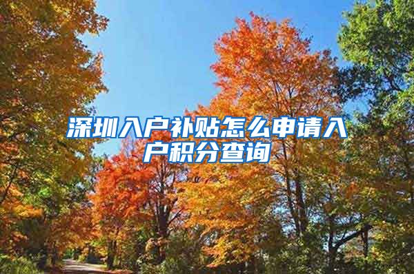 深圳入户补贴怎么申请入户积分查询