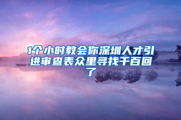1个小时教会你深圳人才引进审查表众里寻找千百回了